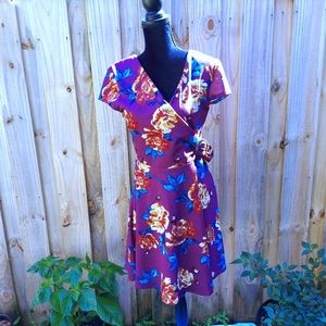 Midnight Doll Dress Fit-And-Flare Plum Multi Floral Print Size Large